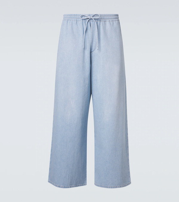  Loewe Loewe Paula's Ibiza Anagram Denim Cropped Wide-leg Pants 