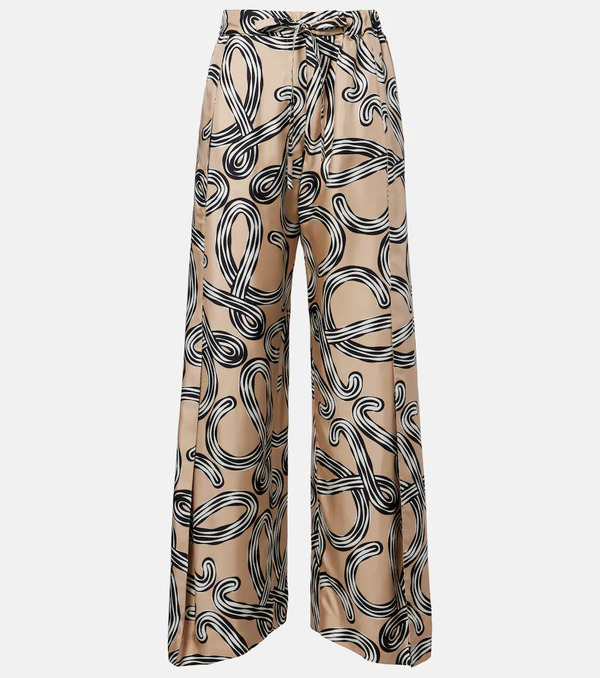 Loewe Loewe Paula's Ibiza Anagram Silk Wide-leg Pants 