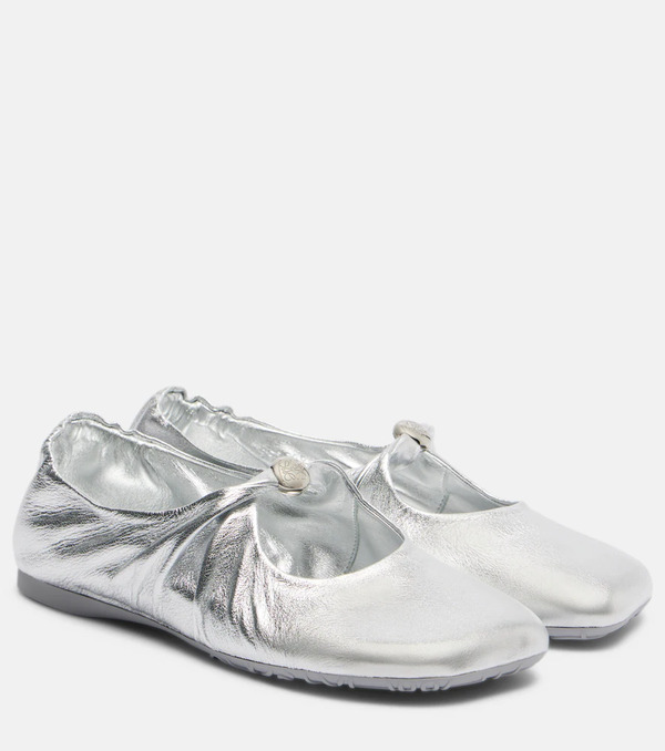  Loewe Loewe Pebble Soft Metallic Leather Mary Jane Flats 