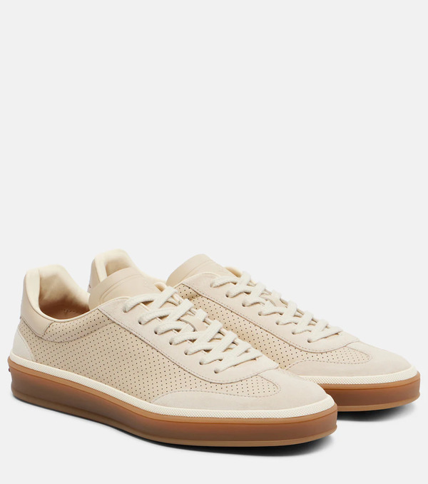  Loro Piana Loro Piana Tennis Suede-trimmed Leather Sneakers 