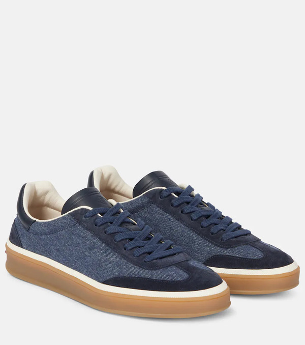  Loro Piana Loro Piana Tennis Walk Suede-trimmed Denim Sneakers 
