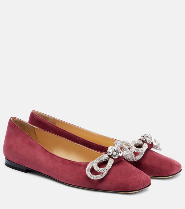  Mach & Mach Mach & Mach Double Bow Embellished Suede Ballet Flats 