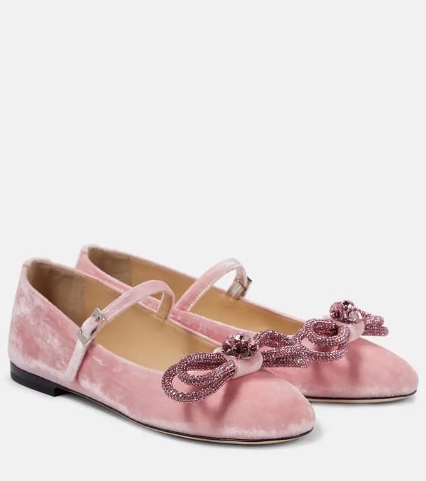  Mach & Mach Mach & Mach Double Bow Velvet Ballet Flats 