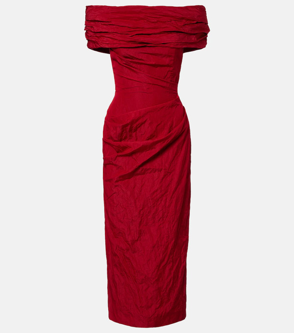  Magda Butrym Magda Butrym Off-shoulder Draped Cotton-blend Midi Dress 