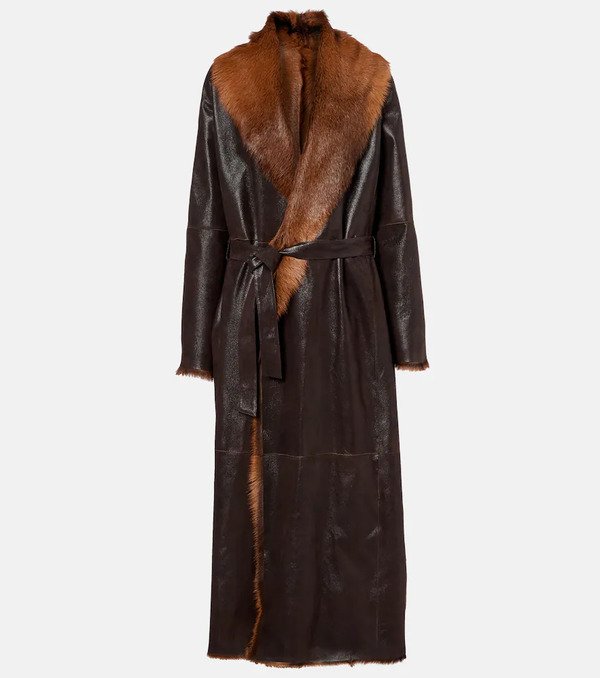  Magda Butrym Magda Butrym Shearling-lined Leather Wrap Coat 