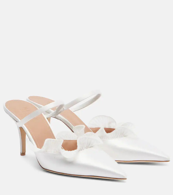  Malone Souliers Malone Souliers Cecile 70 Ruffled Satin Mules 
