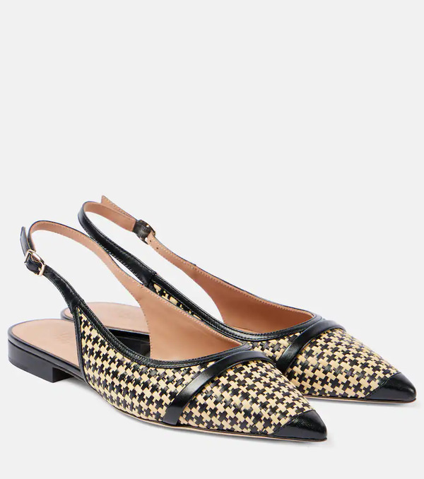  Malone Souliers Malone Souliers Jama Leather-trimmed Raffia Ballet Flats 
