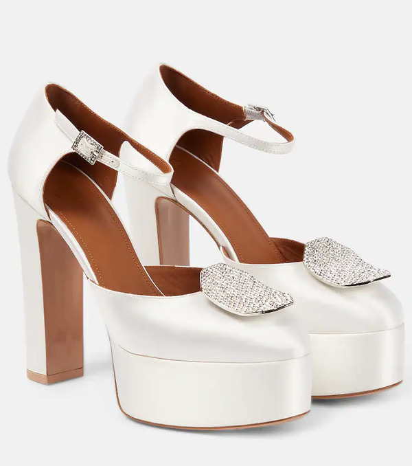  Malone Souliers Malone Souliers Terra Embellished Satin Platform Pumps 