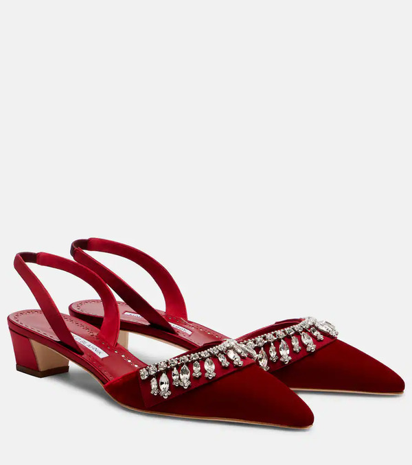  Manolo Blahnik Manolo Blahnik Bequila 30 Embellished Velvet Slingback Pumps 