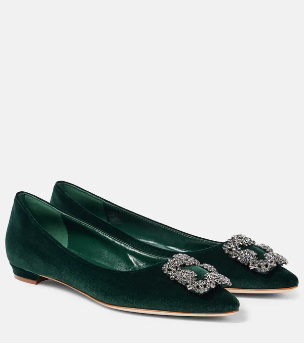  Manolo Blahnik Manolo Blahnik Hangisi Embellished Velvet Ballet Flats 