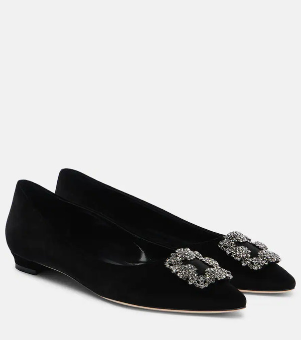  Manolo Blahnik Manolo Blahnik Hangisi Embellished Velvet Ballet Flats 