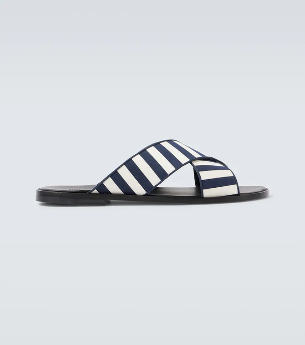 Manolo Blahnik Manolo Blahnik Otawi Striped Canvas Slides 