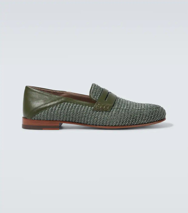  Manolo Blahnik Manolo Blahnik Padstow Leather-trimmed Raffia Loafers 