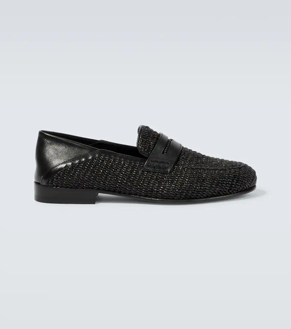  Manolo Blahnik Manolo Blahnik Padstow Raffia And Leather Loafers 