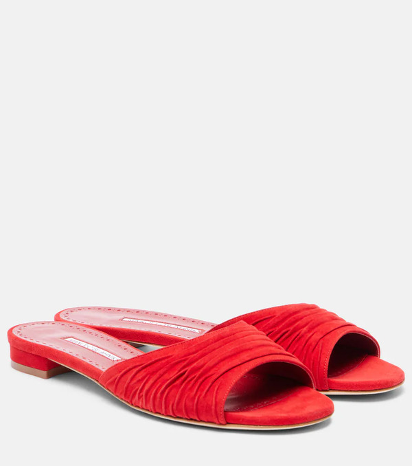  Manolo Blahnik Manolo Blahnik Piruaflat Gathered Suede Slides 