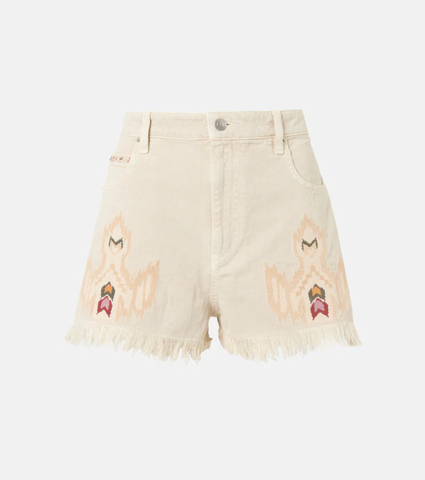  Marant Etoile Marant Etoile Lesia Embroidered Frayed Denim Shorts 