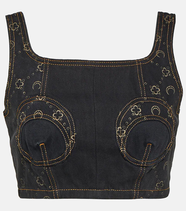  Marine Serre Marine Serre Regenerated Cropped Denim Bustier 