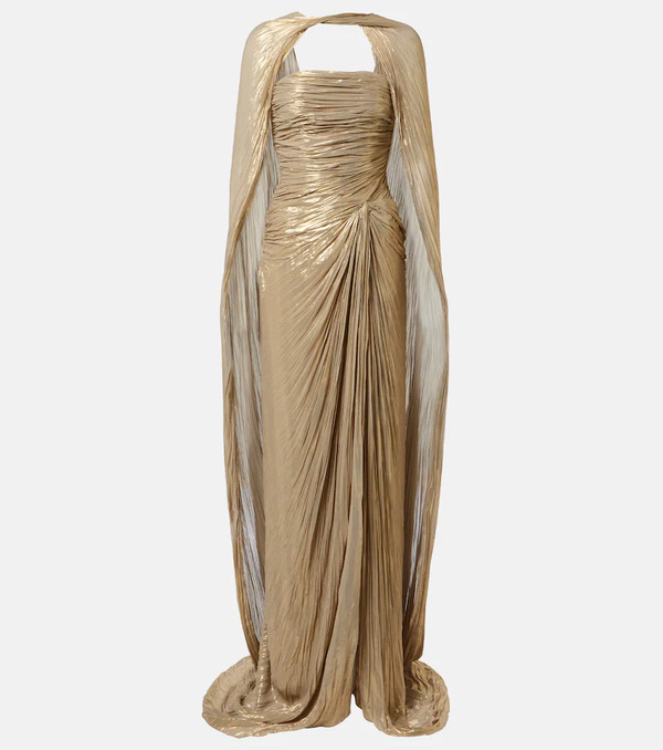  Marmar Halim Marmar Halim Caped Pleated Bustier Gown 