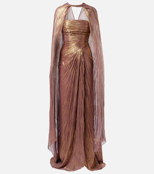  Marmar Halim Marmar Halim Caped Pleated Bustier Gown 
