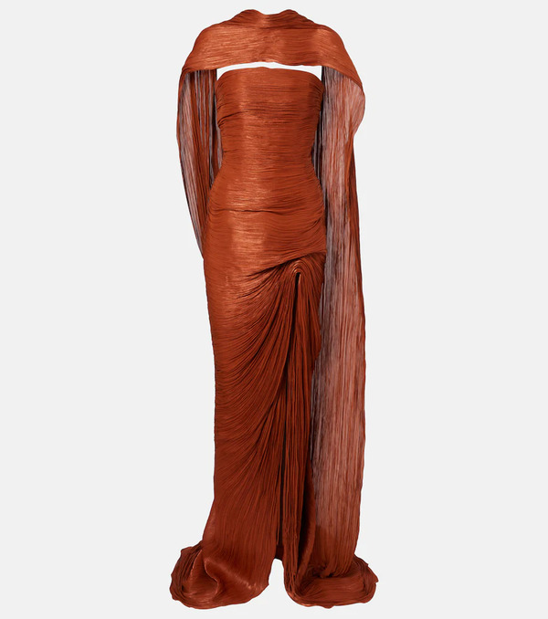  Marmar Halim Marmar Halim Draped Pleated Scarf-detail Bustier Gown 