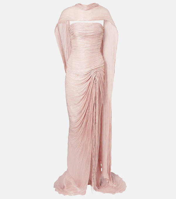  Marmar Halim Marmar Halim Draped Pleated Scarf-detail Bustier Gown 