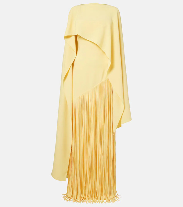 Marmar Halim Marmar Halim Giselle Fringed Caped Crãªpe Gown 