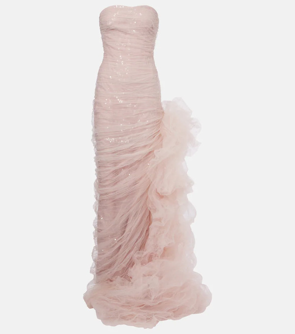  Marmar Halim Marmar Halim Sequined Ruffled Tulle Gown 