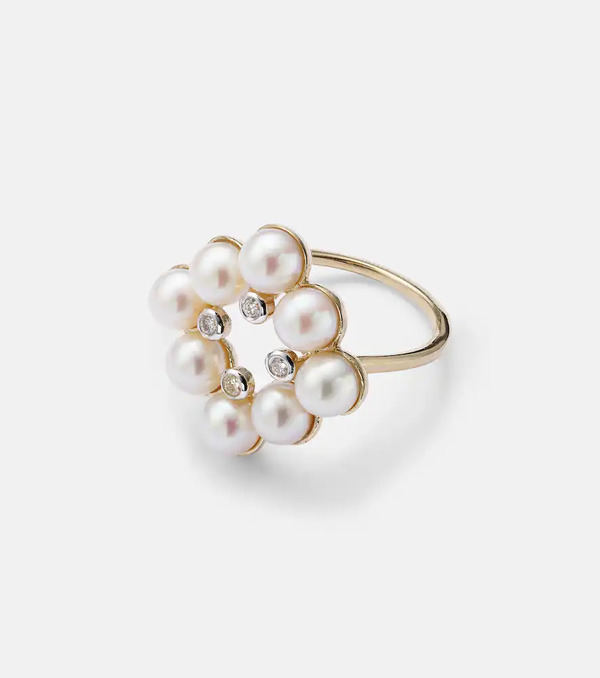  Mateo Mateo Cluster 14kt Gold Ring With Pearls And Diamonds 