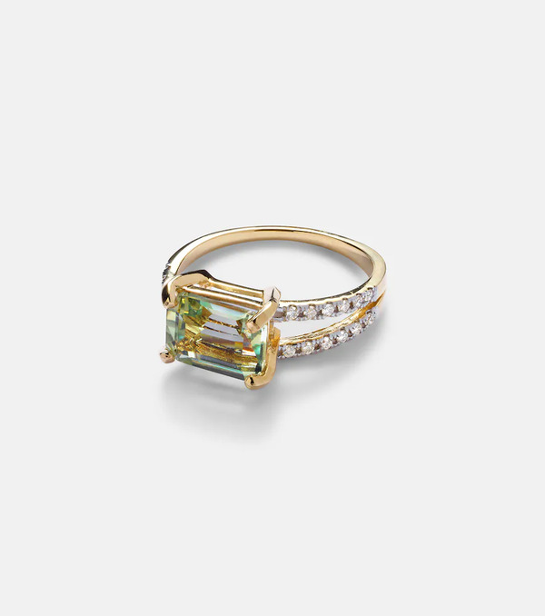  Mateo Mateo Point Of Focus 14kt Gold Ring With Diamonds And Amethyst 