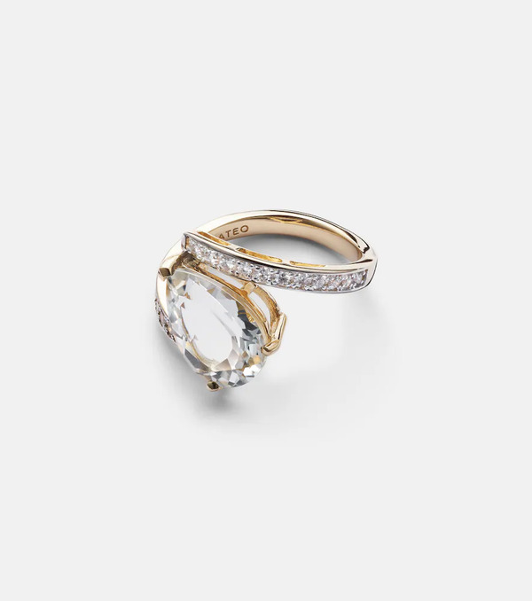  Mateo Mateo Slanted 14kt Gold Ring With Topaz And Diamonds 