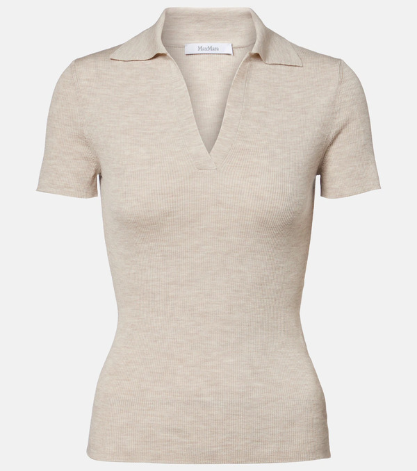  Max Mara Max Mara Albero Ribbed-knit Wool Polo Shirt 
