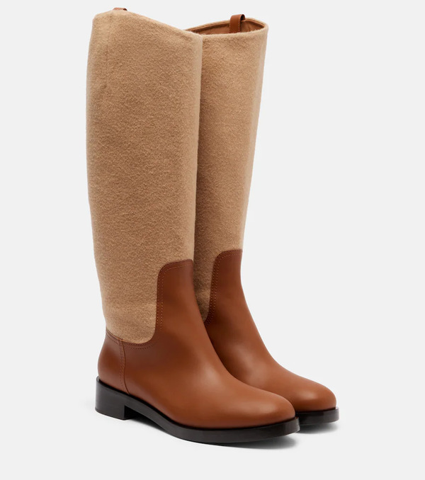  Max Mara Max Mara Cavaliere Leather And Wool Knee-high Boots 