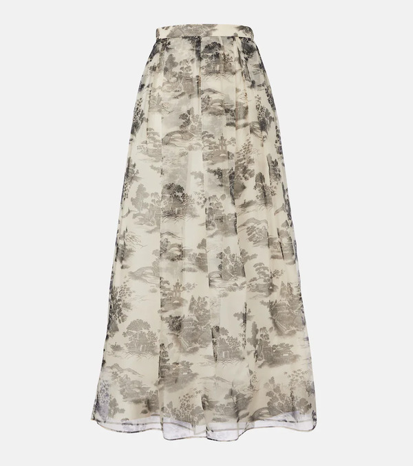  Max Mara Max Mara Elegante Sabbia Printed Silk Organza Maxi Skirt 