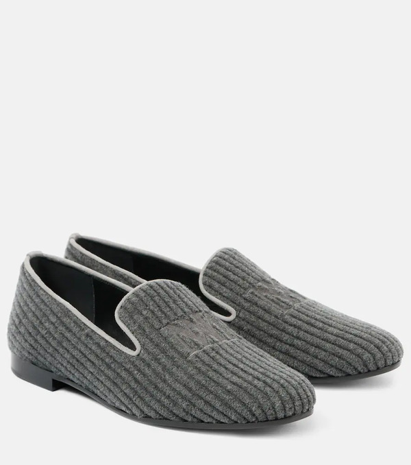  Max Mara Max Mara Logo Embroidered Velvet Corduroy Loafers 