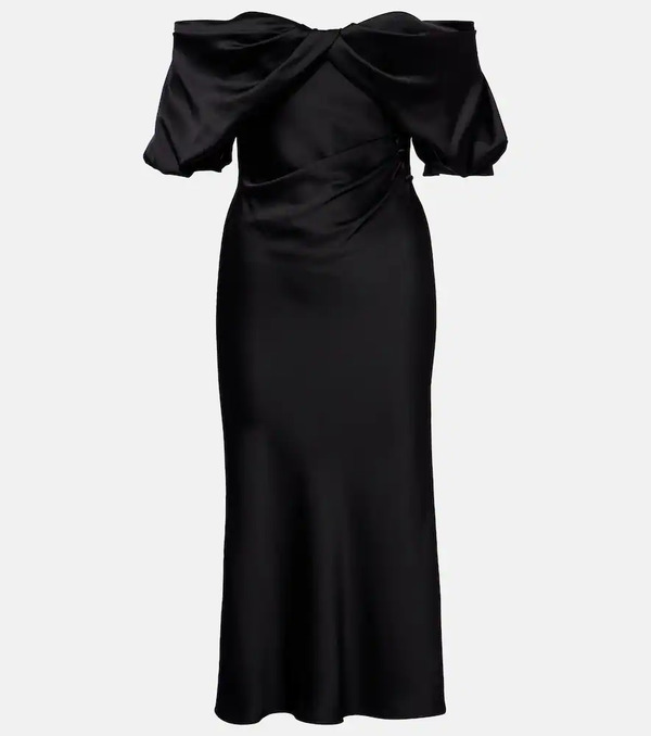  Mcqueen Mcqueen Draped Off-shoulder Satin Midi Dress 