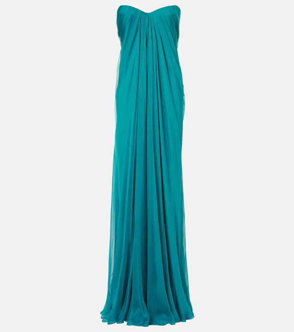  Mcqueen Mcqueen Draped Silk Chiffon Bustier Gown 