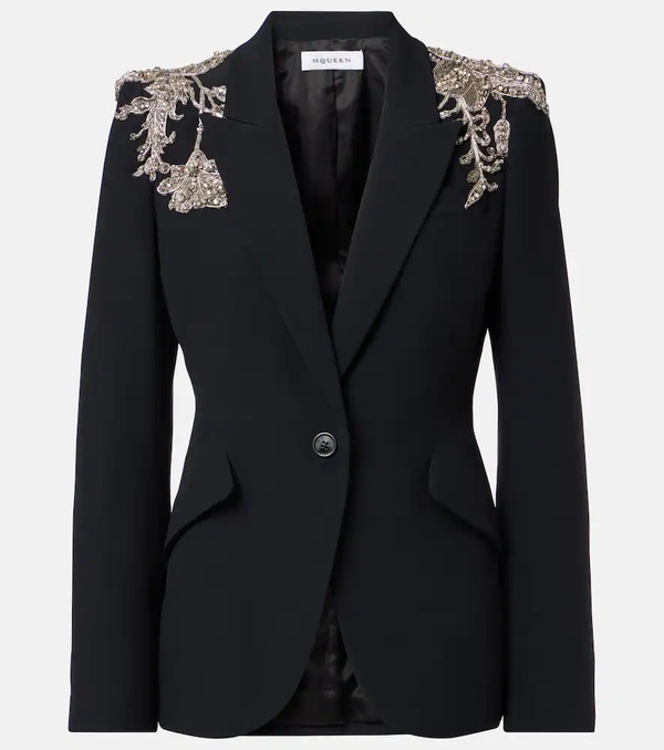  Mcqueen Mcqueen Embellished Crepe Blazer 