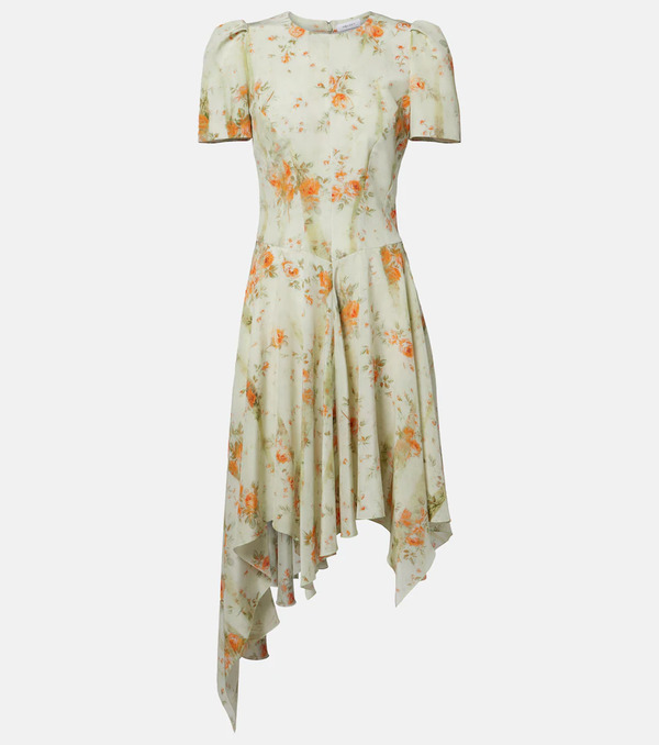  Mcqueen Mcqueen Floral Asymmetric Midi Dress 