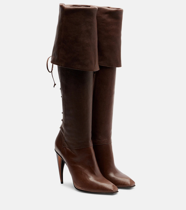  Mcqueen Mcqueen Horn Lace-up Leather Knee-high Boots 
