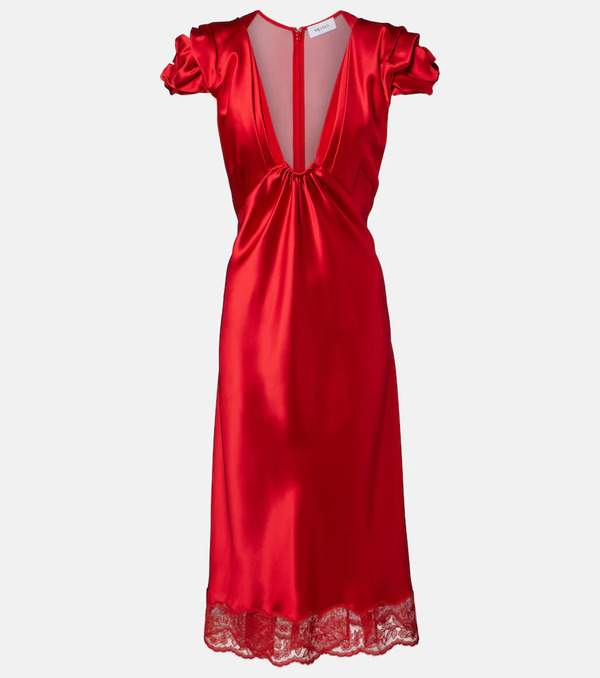  Mcqueen Mcqueen Lace-trimmed Satin Midi Dress 