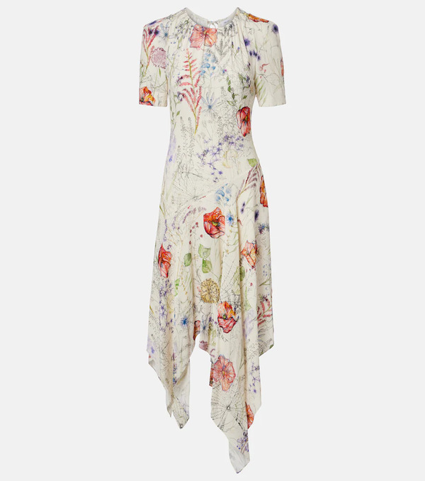  Mcqueen Mcqueen Meadow Floral Asymmetric Midi Dress 