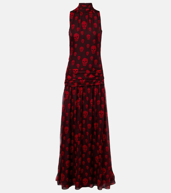  Mcqueen Mcqueen Skull Silk Maxi Dress 