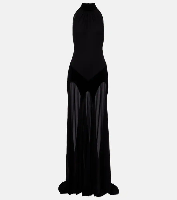  Mcqueen Mcqueen Velvet-trimmed Silk Georgette Gown 