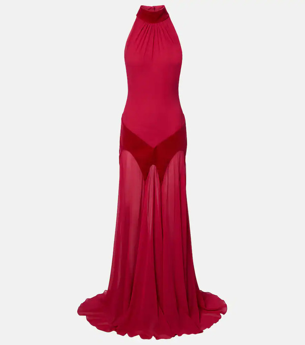  Mcqueen Mcqueen Velvet-trimmed Silk Georgette Gown 