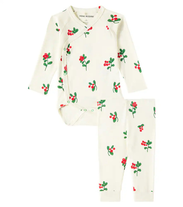  Mini Rodini Mini Rodini Baby Lingonberries Cotton Bodysuit And Pants Set 