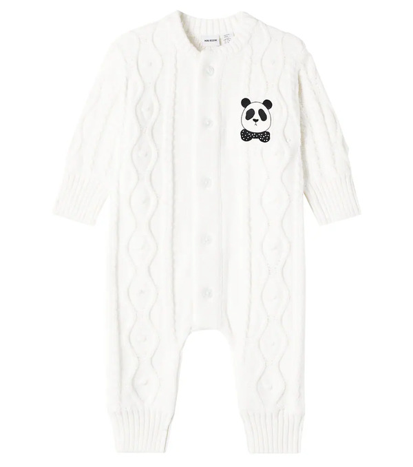  Mini Rodini Mini Rodini Baby Panda Cable-knit Cotton Onesie 