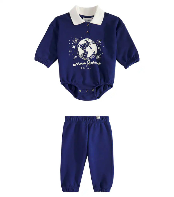  Mini Rodini Mini Rodini Baby Society Cotton Playsuit And Pants Set 