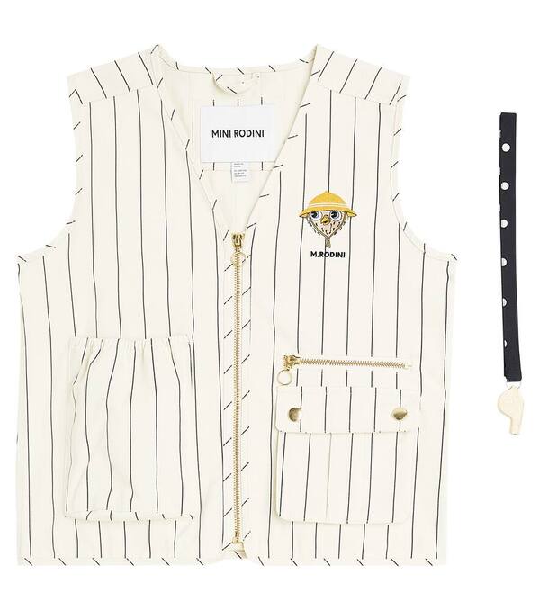  Mini Rodini Mini Rodini Owl Embroidered Pinstripe Vest And Whistle Set 