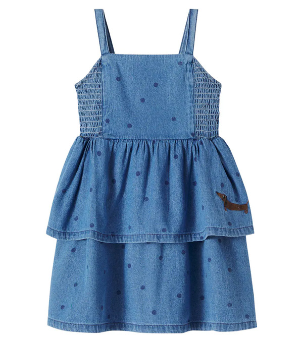  Mini Rodini Mini Rodini Polka-dot Embroidered Denim Dress 