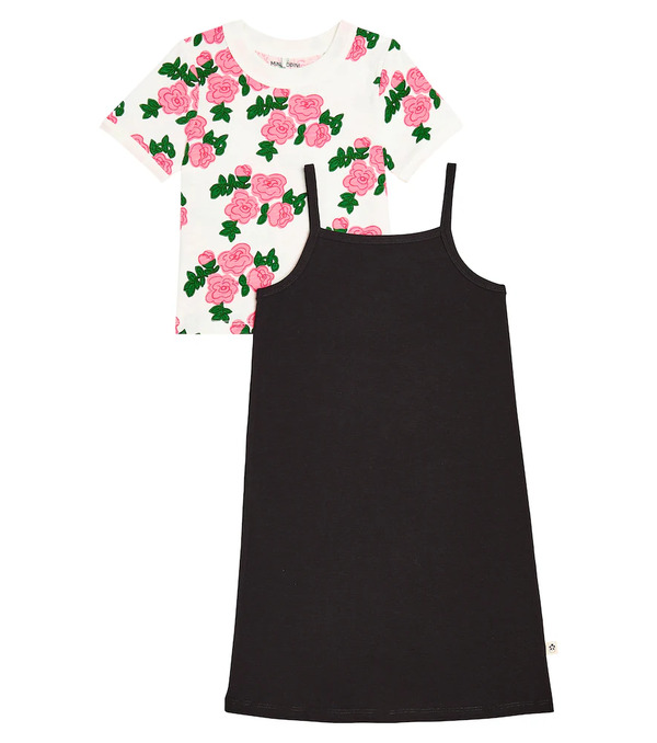  Mini Rodini Mini Rodini Roses Cotton Jersey T-shirt And Dress Set 